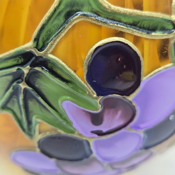 Hand Painted Yellow Orange Gold Vase GRAPES Raised 3.5 In Votive CandleHolder - Picture 7 of 16